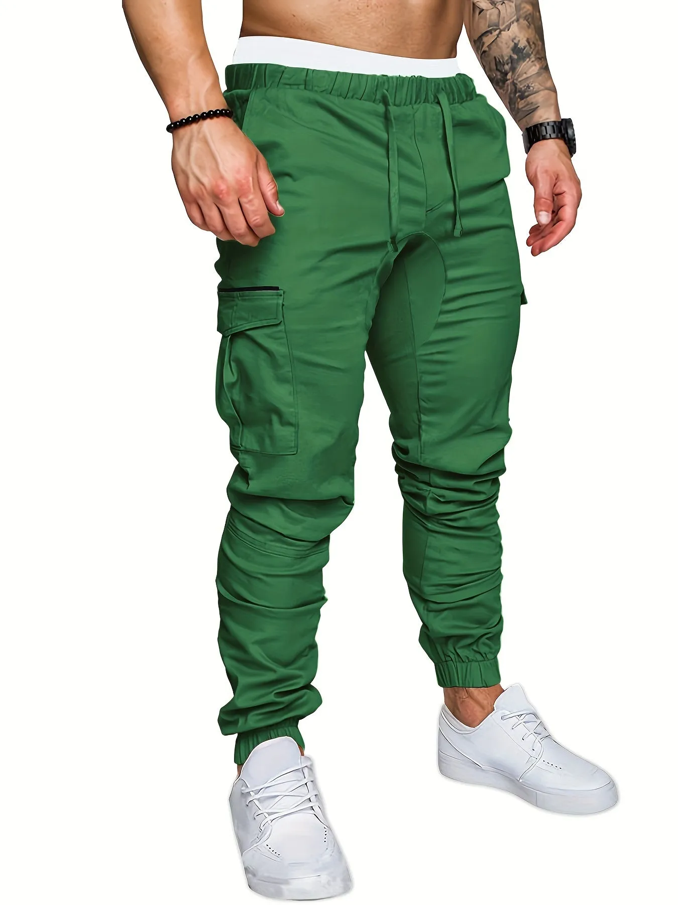 Mens Comfortable Woven Joggers with Flap Pockets - Stylish Cargo Pants for All-Season Outdoor Adventures - Adjustable Drawstring Waist