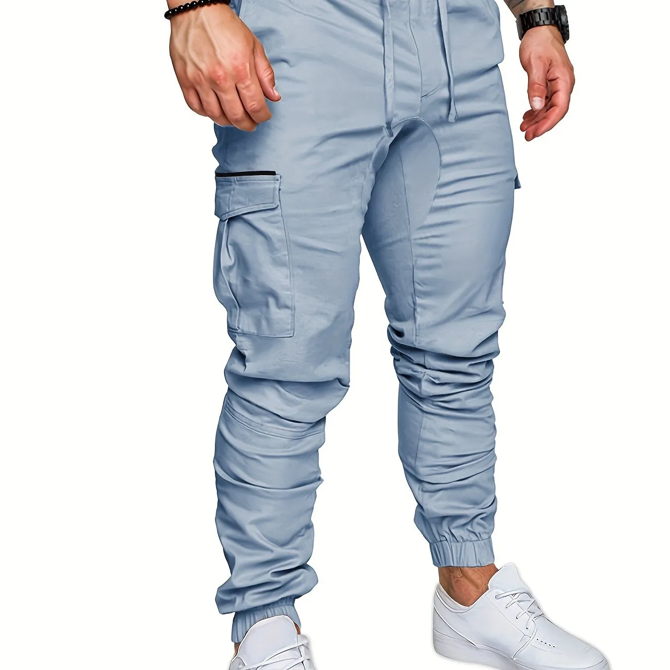 Mens Comfortable Woven Joggers with Flap Pockets - Stylish Cargo Pants for All-Season Outdoor Adventures - Adjustable Drawstring Waist