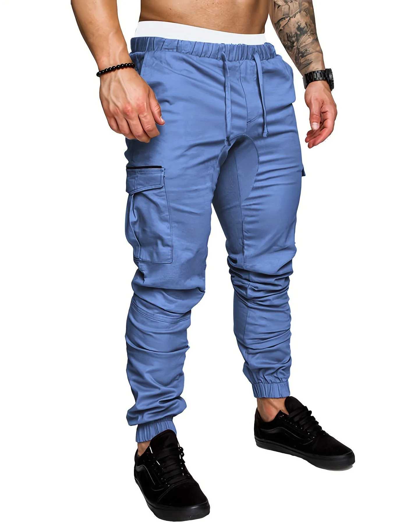 Mens Comfortable Woven Joggers with Flap Pockets - Stylish Cargo Pants for All-Season Outdoor Adventures - Adjustable Drawstring Waist