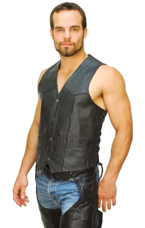 Men's Concealed Pocket Buffalo Leather Vest w/Side Lacing #VM803LK