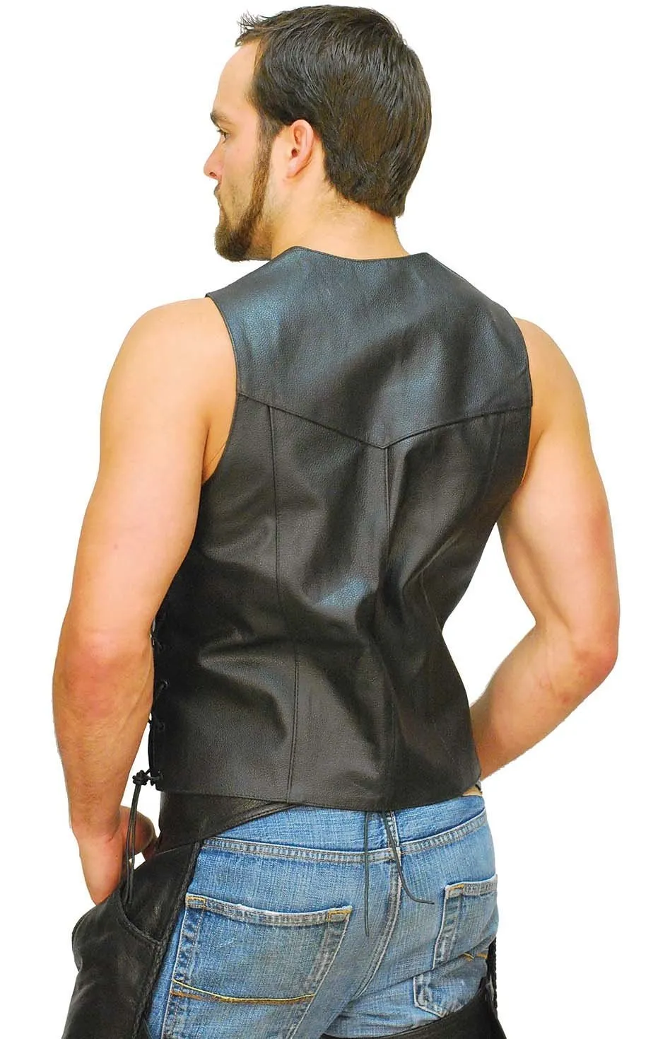 Men's Concealed Pocket Buffalo Leather Vest w/Side Lacing #VM803LK