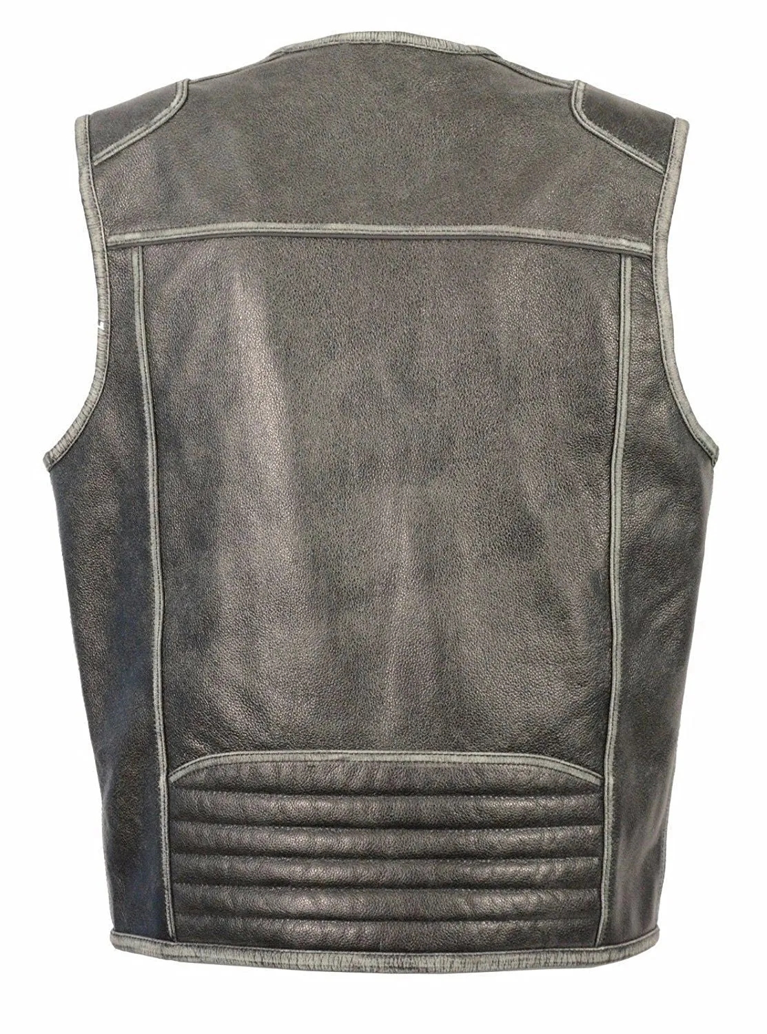 Men's Distressed Grey Leather Vest W/Gun Pockets