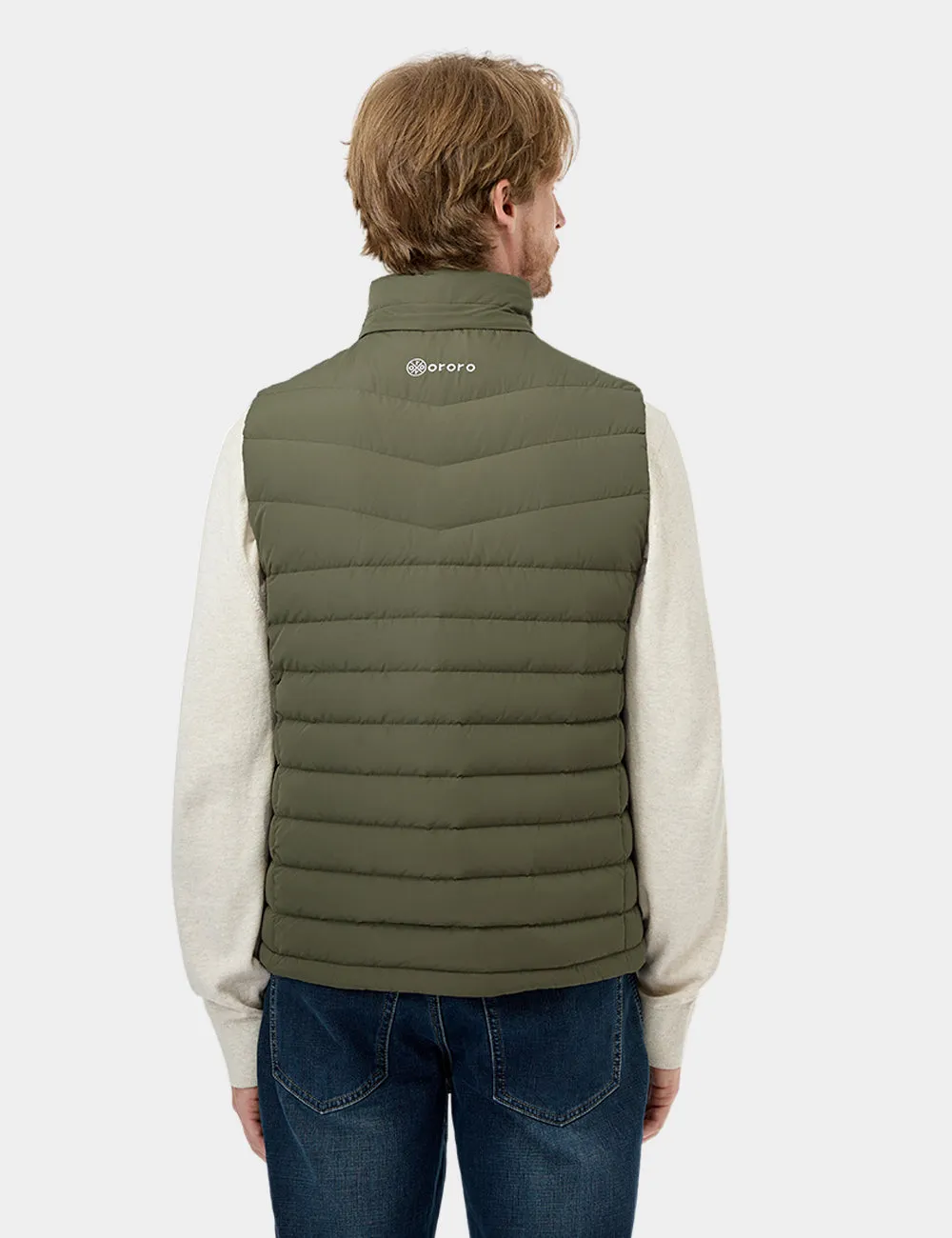 Men's Heated Lightweight Down Vest - Grey/Green/Khaki