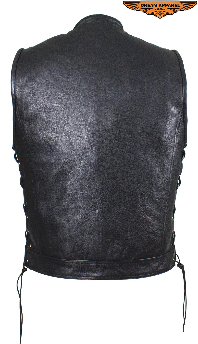 Men's Leather Conceal Carry Pocket Vest with Side Laces