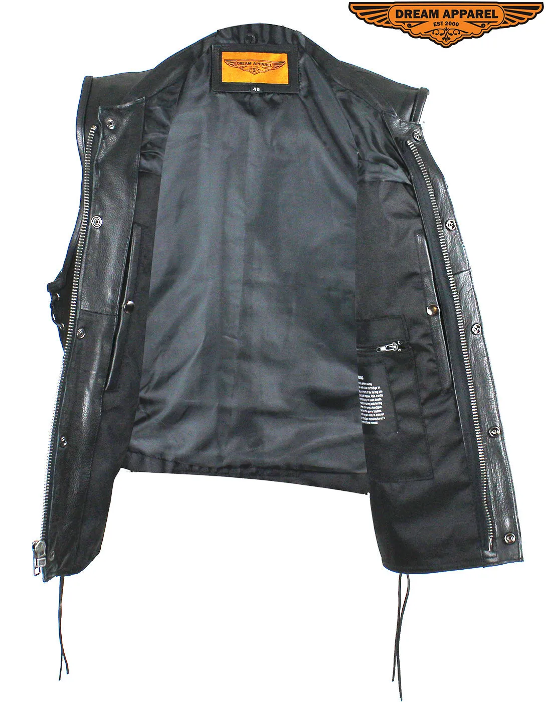 Men's Leather Conceal Carry Pocket Vest with Side Laces