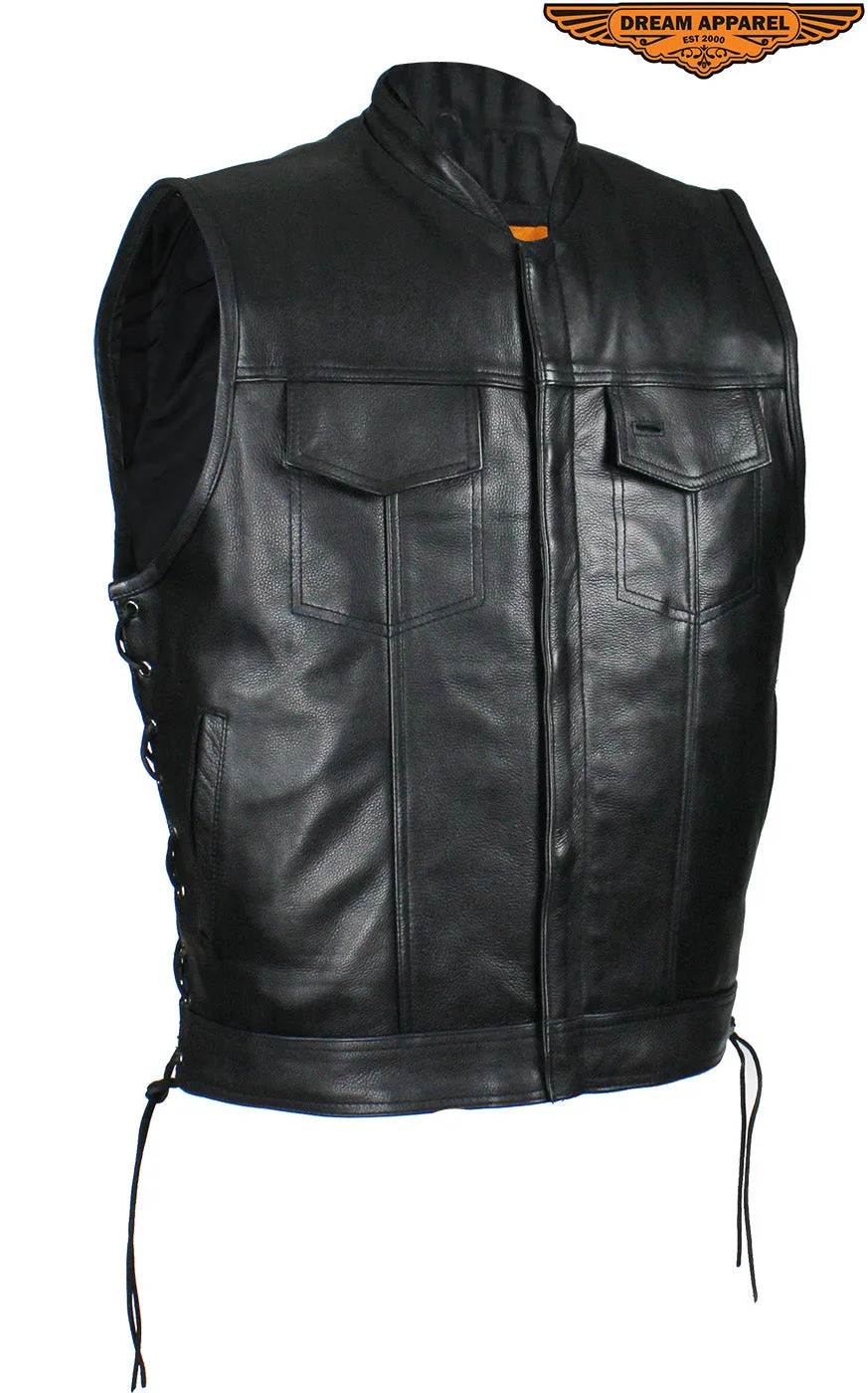 Men's Leather Conceal Carry Pocket Vest with Side Laces