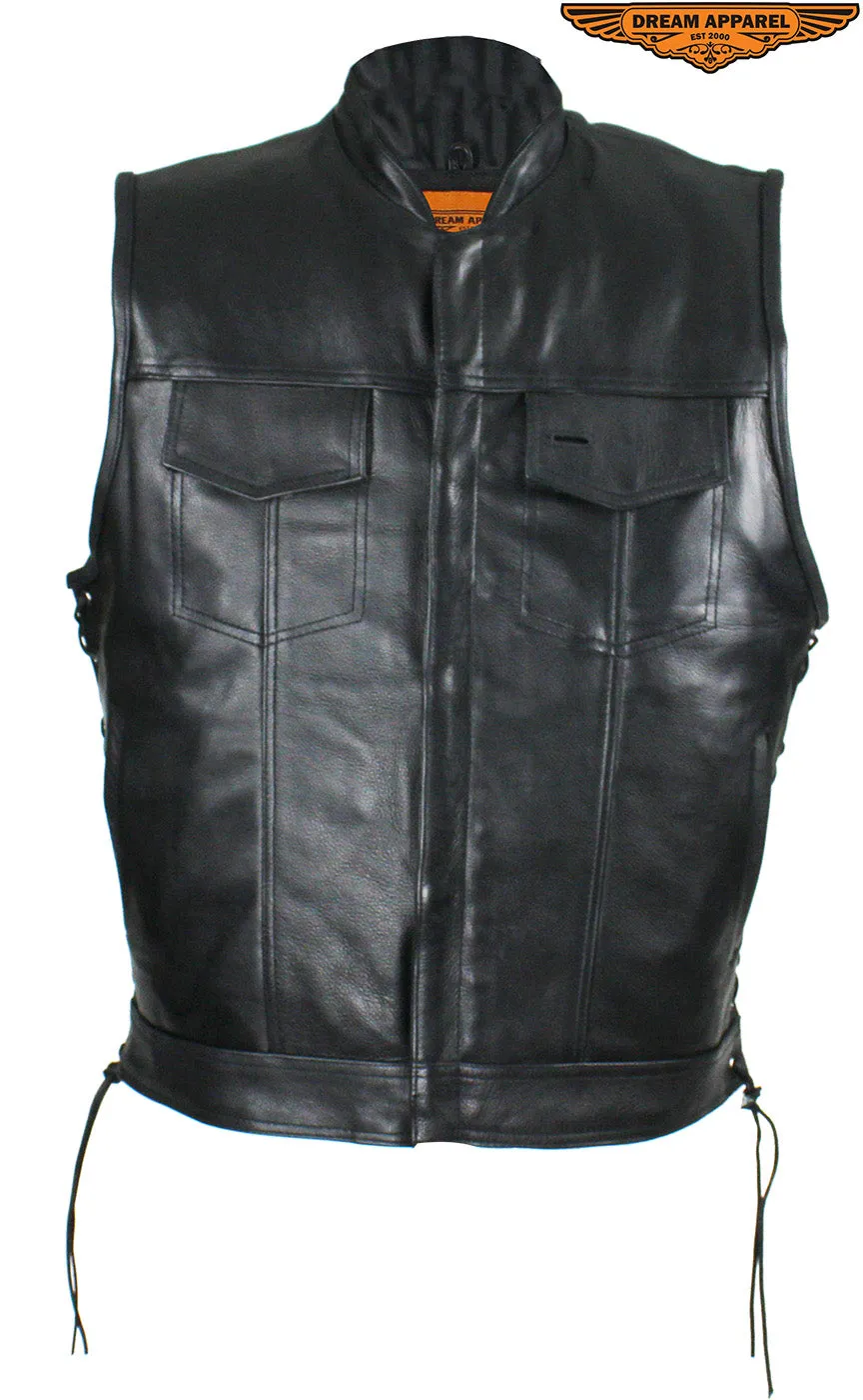 Men's Leather Conceal Carry Pocket Vest with Side Laces