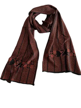 Mens Scarf - Herringbone - Black Brown Rust