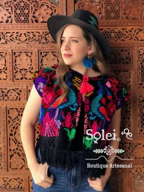 Mexican Traditional Floral Embroidered Vest. Torera Artesanal