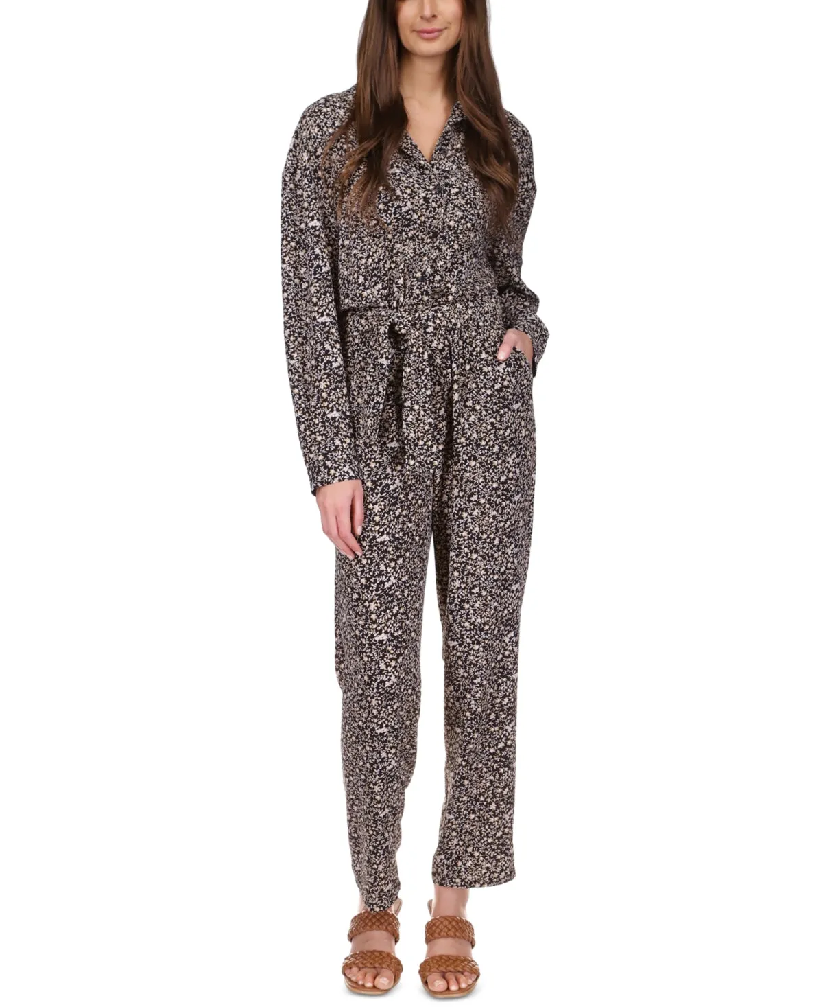 Michael Michael Kors Ditsy-Print Tie-Waist Jumpsuit, Size XL