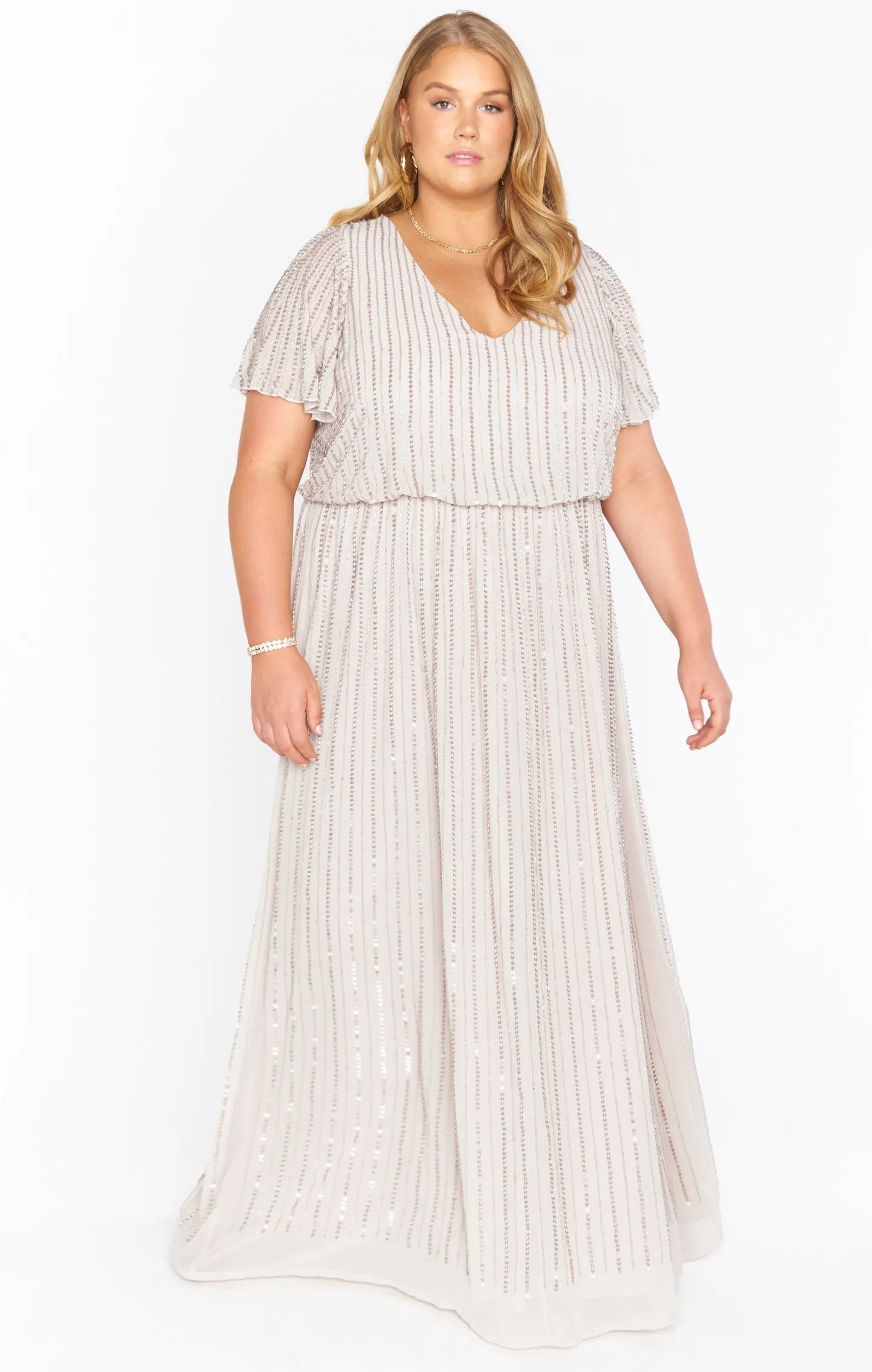 Michelle Flutter Maxi Dress ~ Dove Grey Beaded