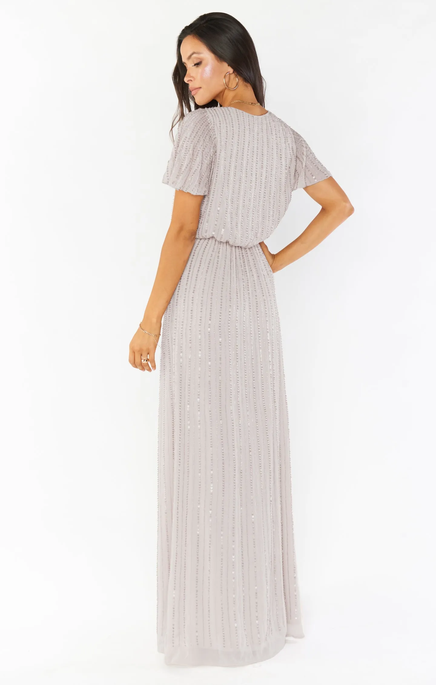 Michelle Flutter Maxi Dress ~ Dove Grey Beaded