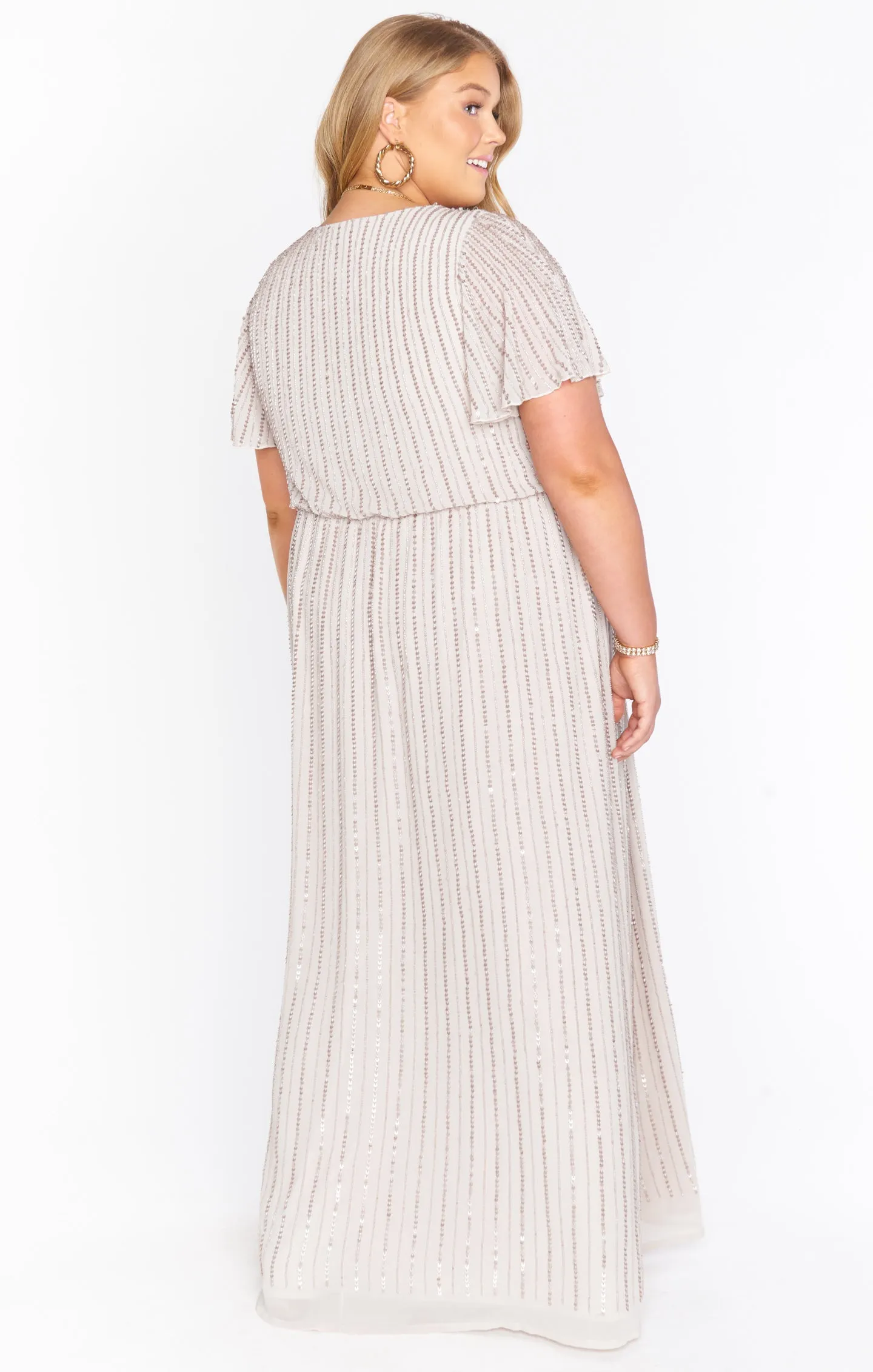 Michelle Flutter Maxi Dress ~ Dove Grey Beaded