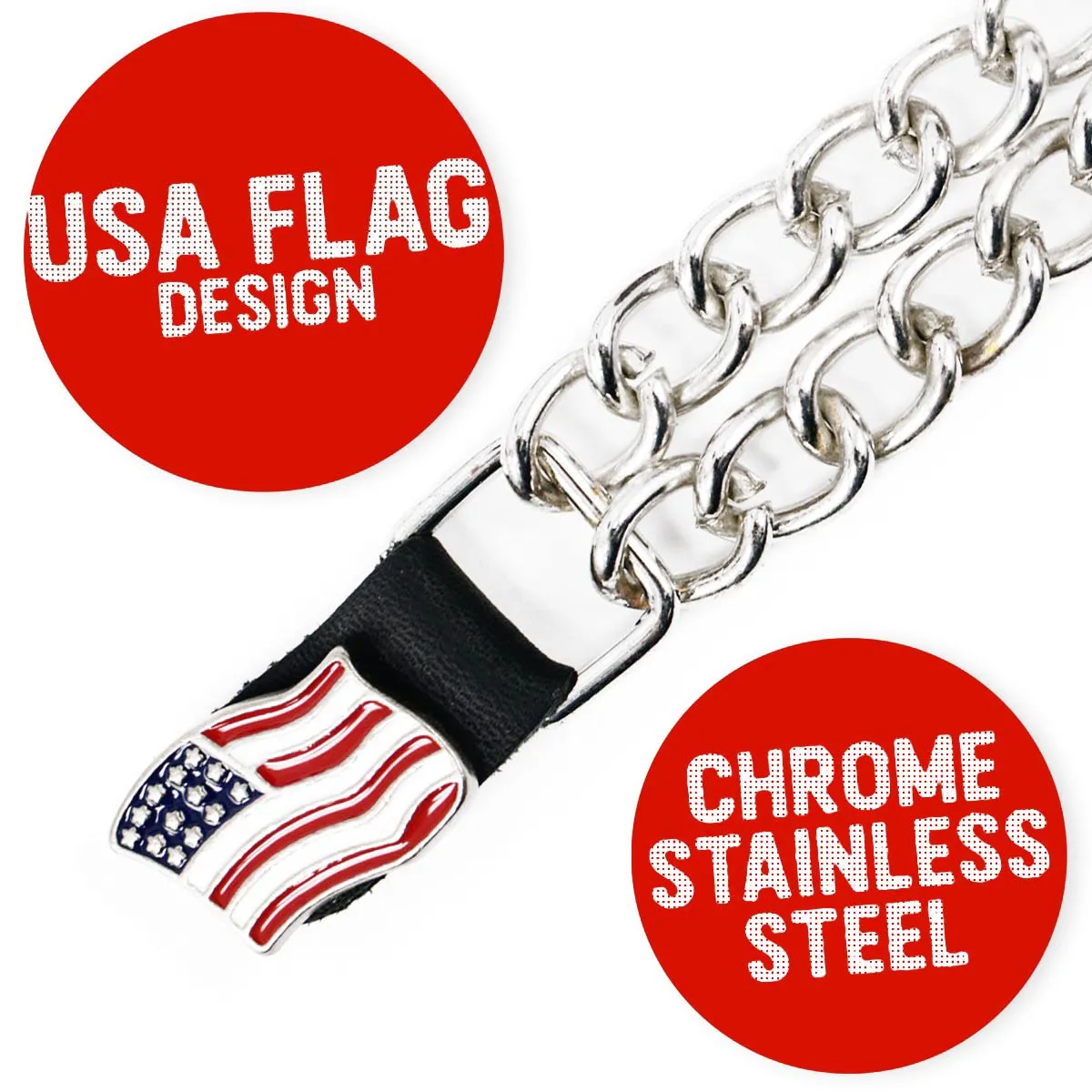 Milwaukee Leather American Flag Medallion Vest Extender - Double Chrome Chains Genuine Leather 8.5" Extension MLA1042-Single