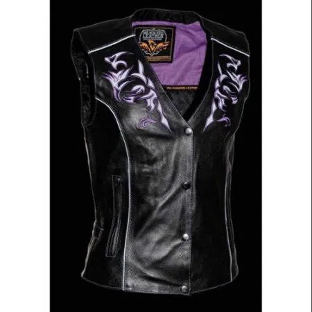 Milwaukee Women's Leather Vest (Black/Purple)