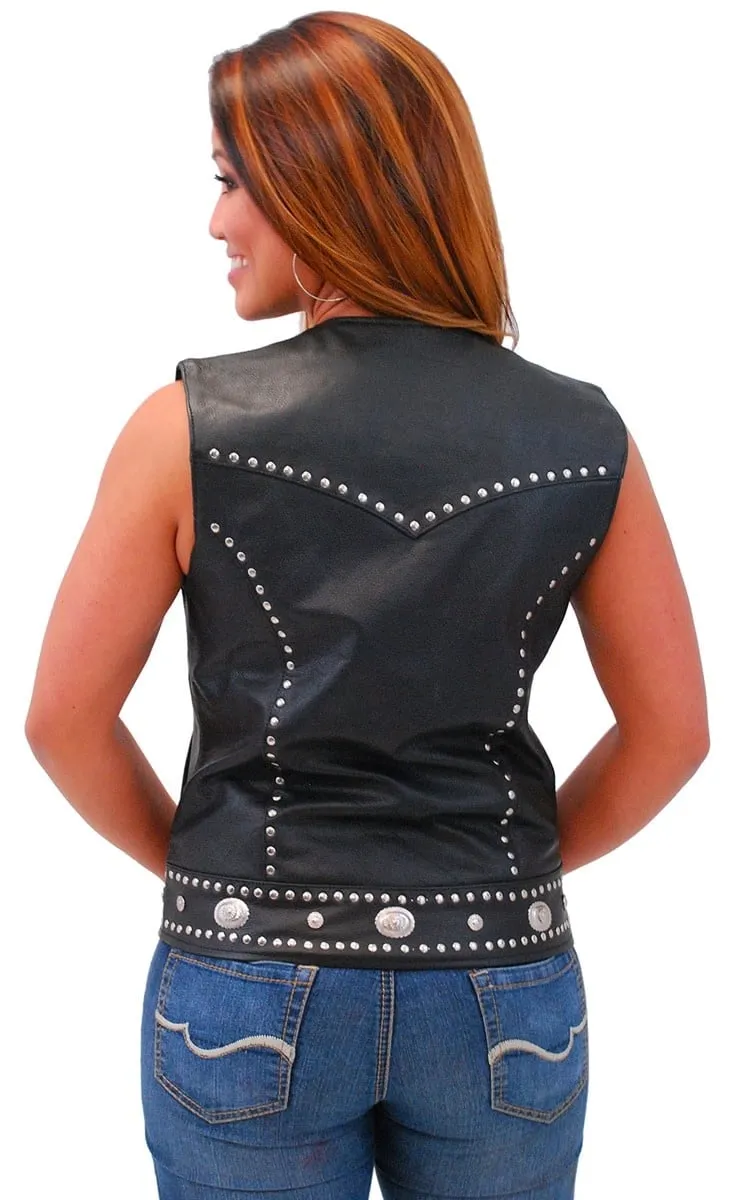 Mini Stud & Concho Zip Vest for Woman #VL4275SCZK ()