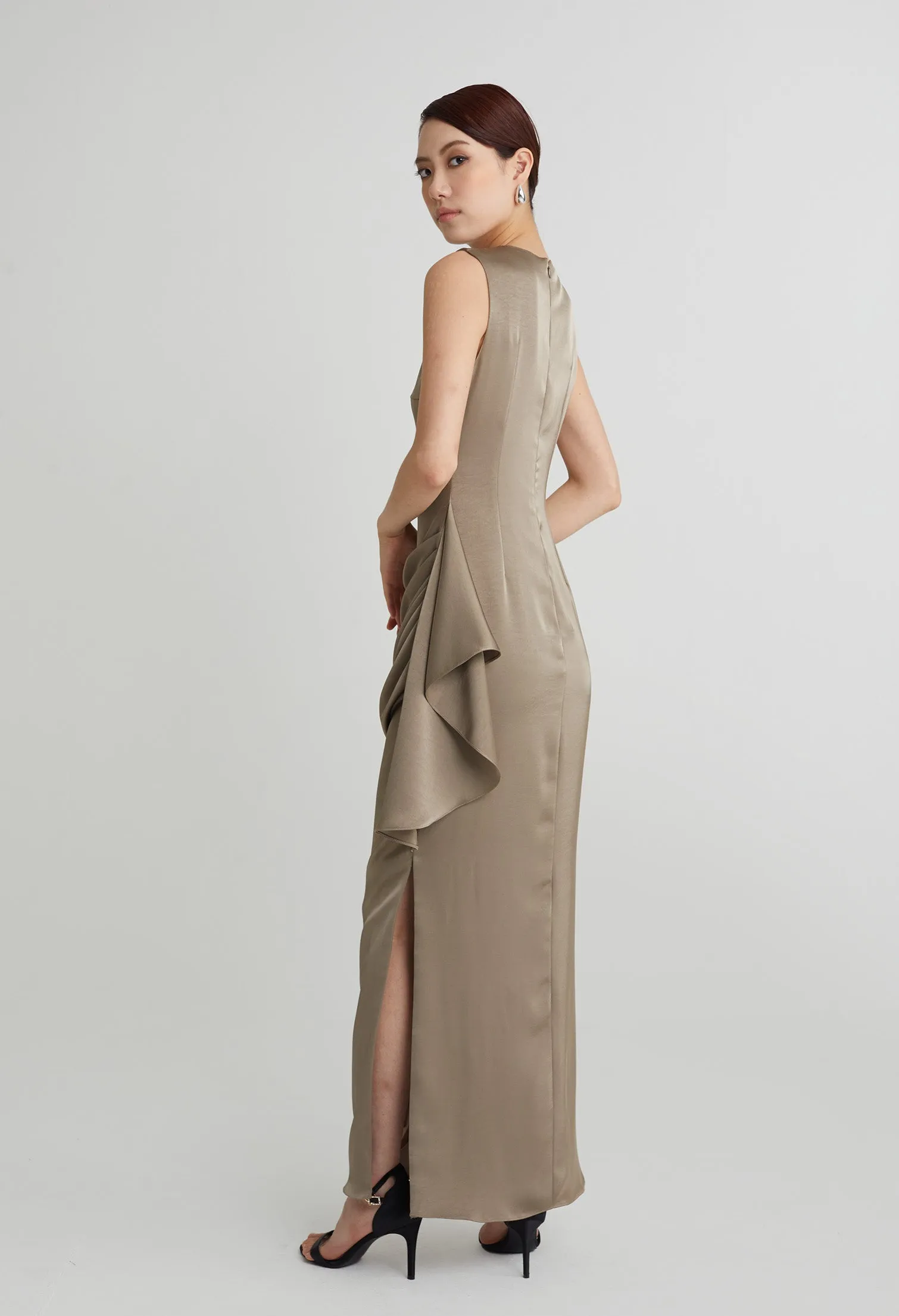 nichii X NURITA HARITH Ethereal Ruched Ruffle Sleeveless Maxi Dress