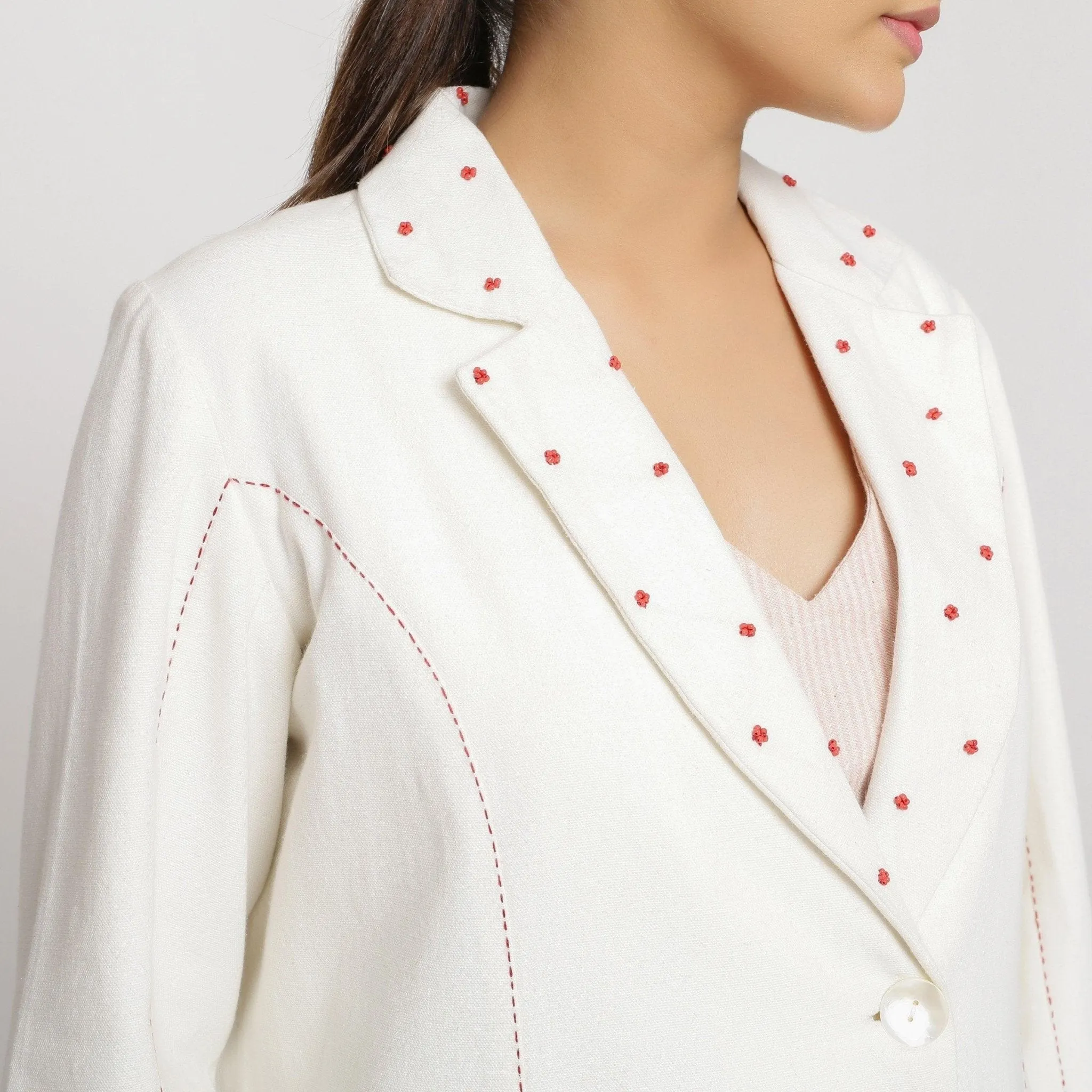 Off-White Hand Beaded Cotton Princess Line Overcoat