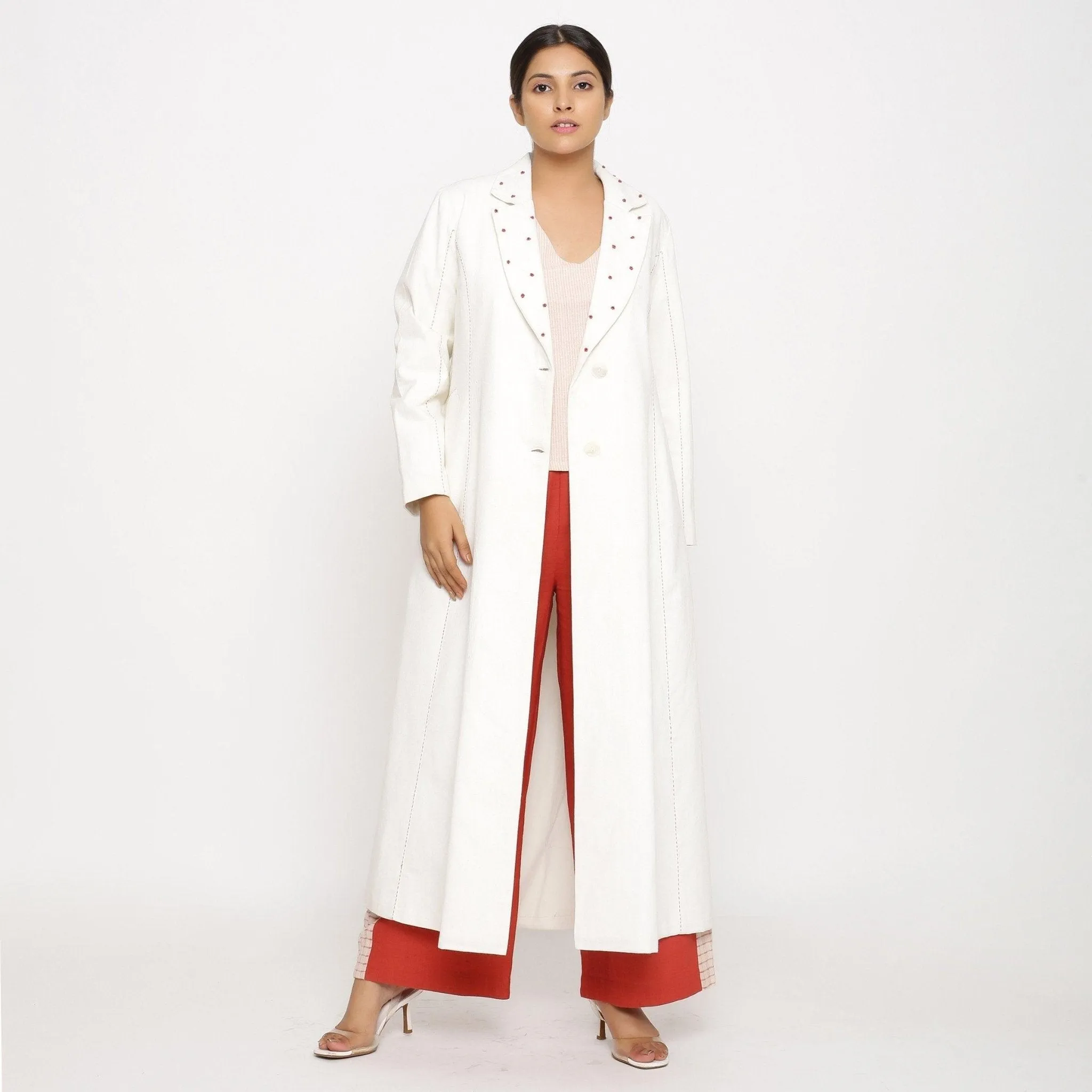 Off-White Hand Beaded Cotton Princess Line Overcoat