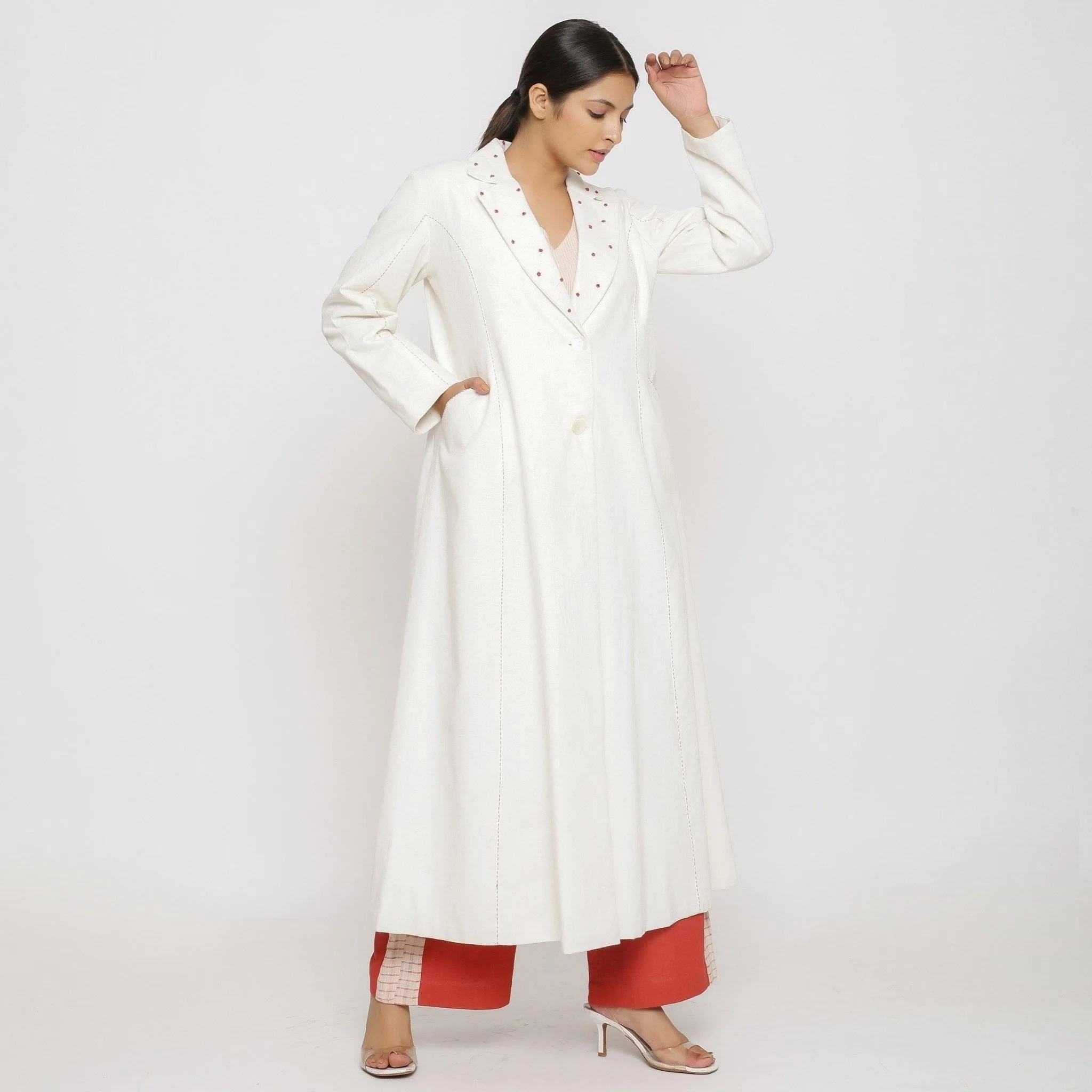 Off-White Hand Beaded Cotton Princess Line Overcoat