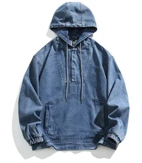 ORDERLINE Retro Denim Pullover Hoodie