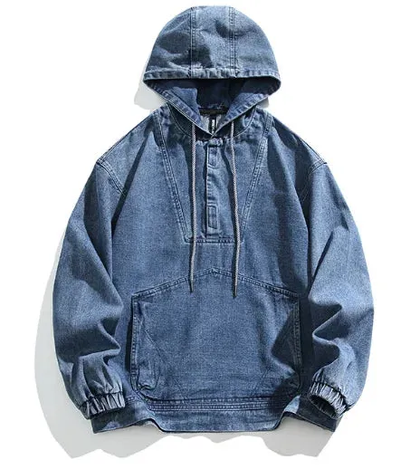 ORDERLINE Retro Denim Pullover Hoodie