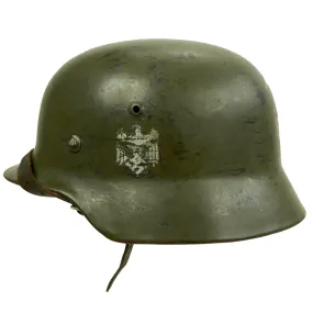 Original German WWII Named Army Heer M35 Double Decal Helmet with 1937 Dated Size 58cm Liner - SE66