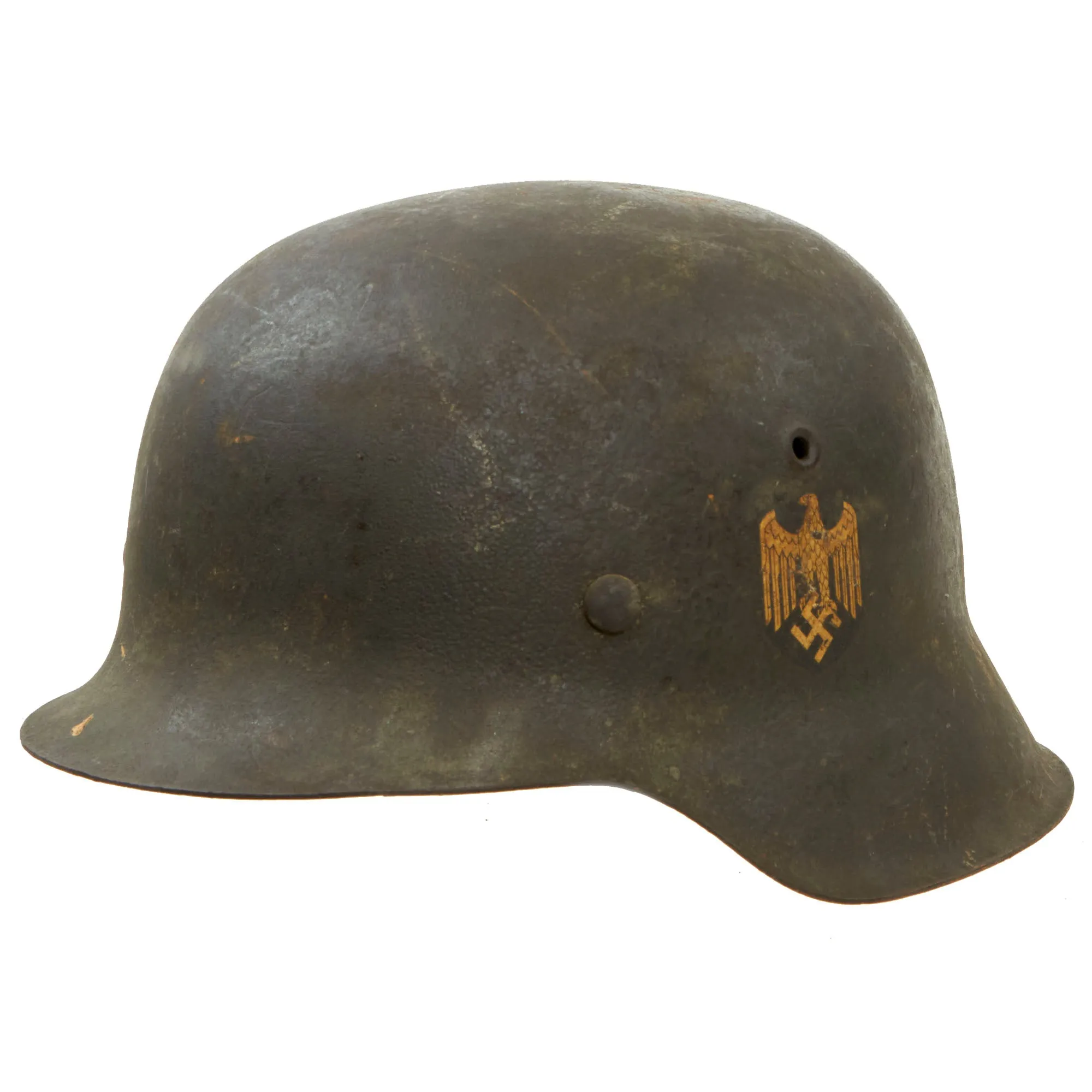 Original Rare German WWII Kriegsmarine Navy Single Decal M42 Helmet with Textured Paint, 58cm Liner & Broken Chinstrap - ET66