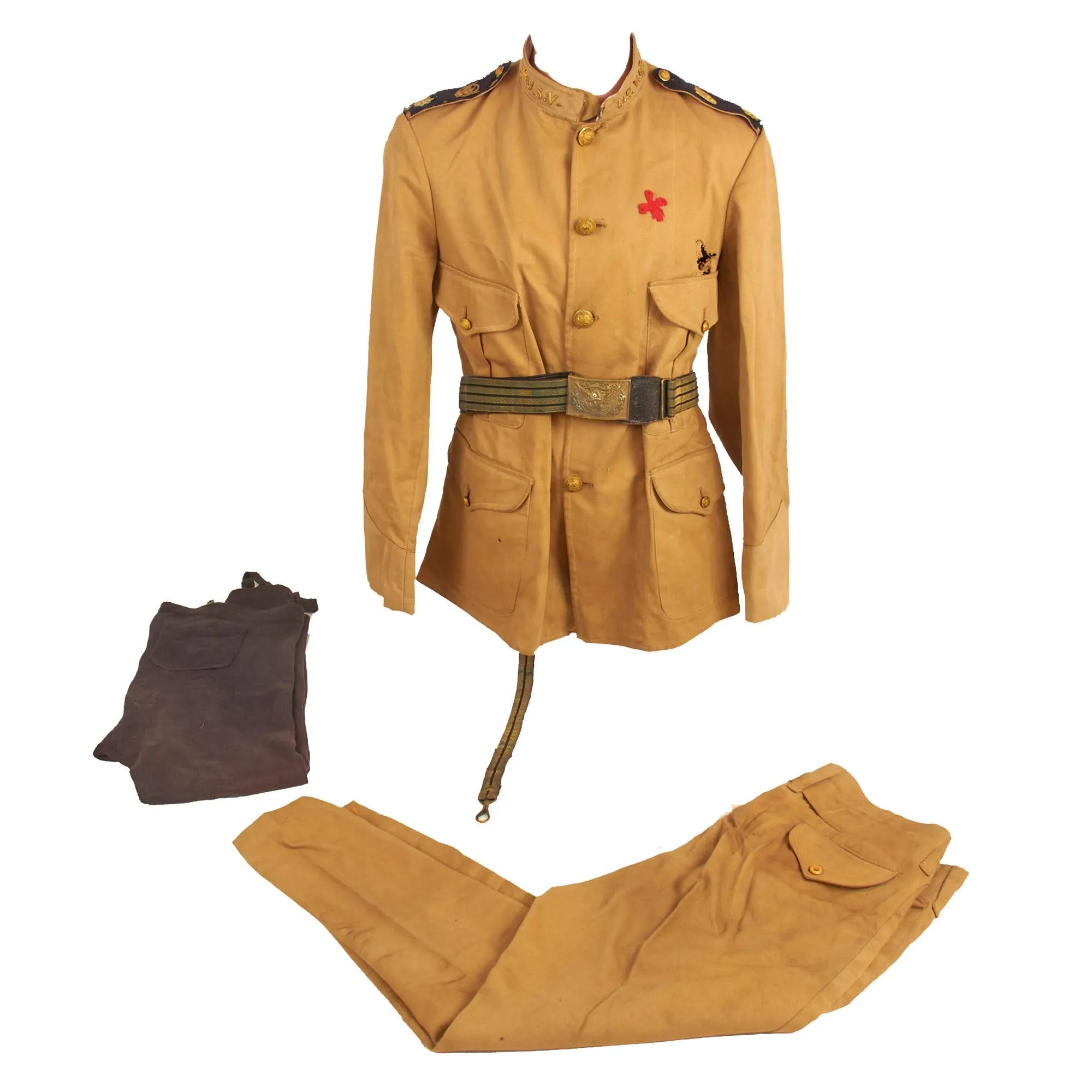 Original U.S. Spanish American War Major Focht of 15th Pennsylvania Infantry M-1898 Uniform - Keystone Saddle - NGP Marked Issue Rubber Blanket - Sword Belt - Forage Bag