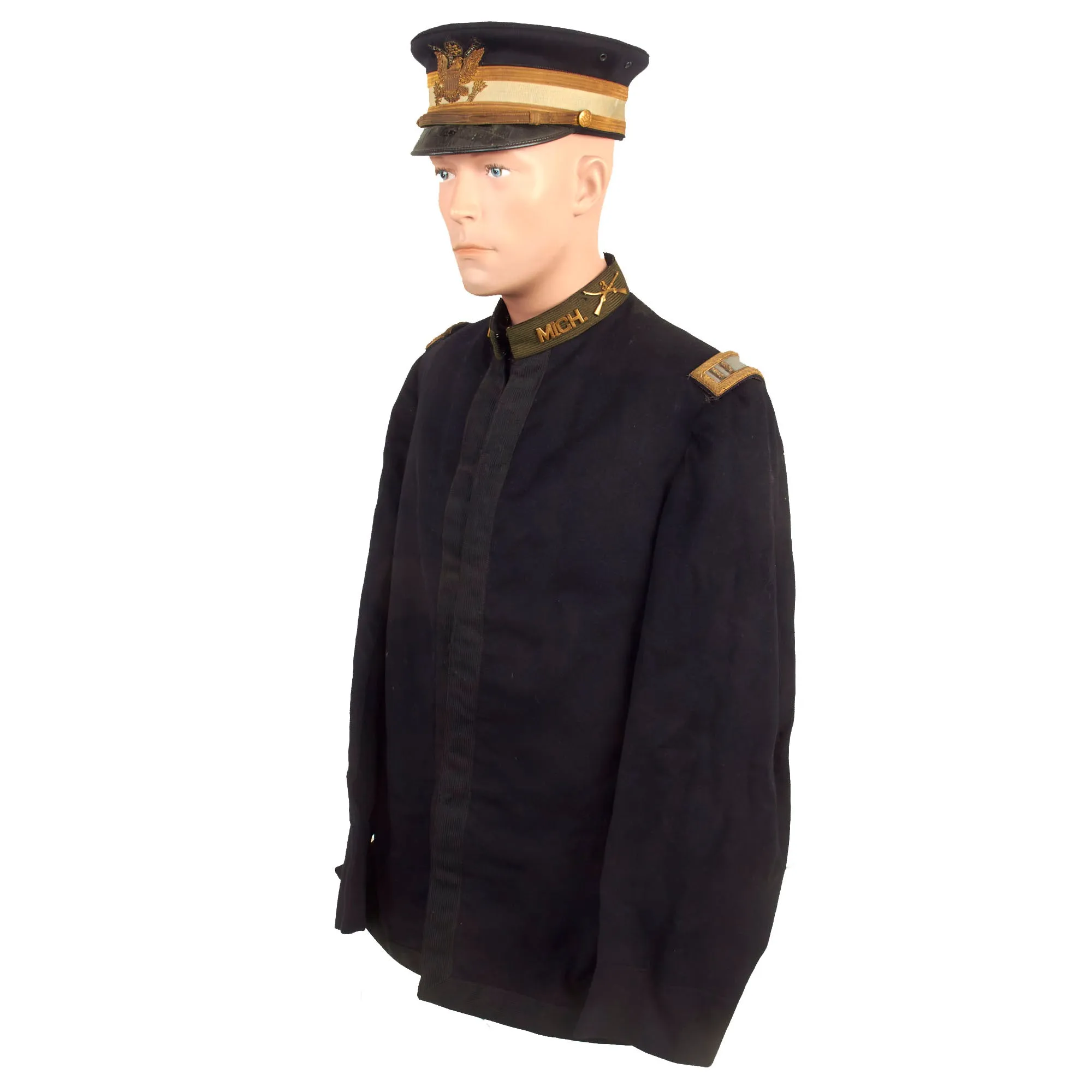 Original U.S. WWI M1895 Pattern Undress Jacket with Named M1902 Visor and WWII Great Coat - Brig. Gen. LeRoy Pearson - 32nd Michigan Infantry / Michigan Adjutant General