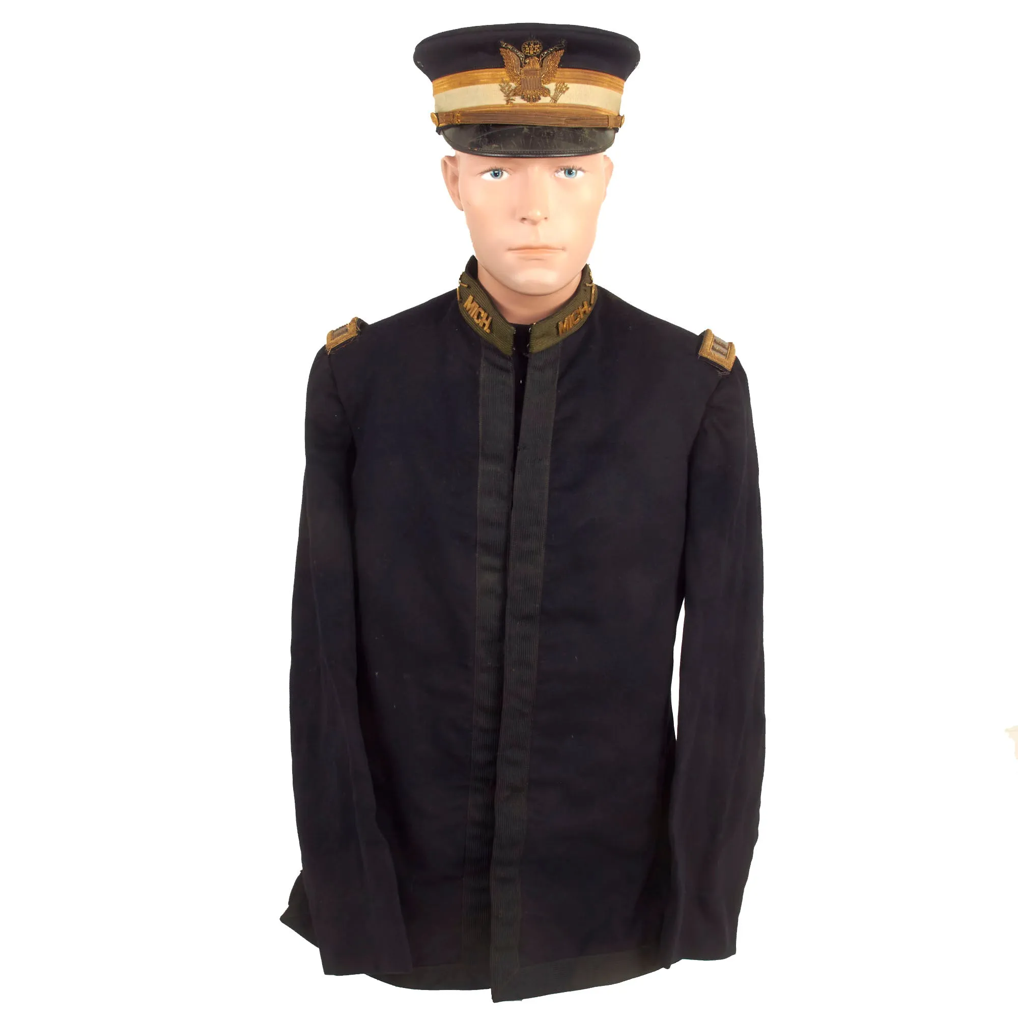 Original U.S. WWI M1895 Pattern Undress Jacket with Named M1902 Visor and WWII Great Coat - Brig. Gen. LeRoy Pearson - 32nd Michigan Infantry / Michigan Adjutant General