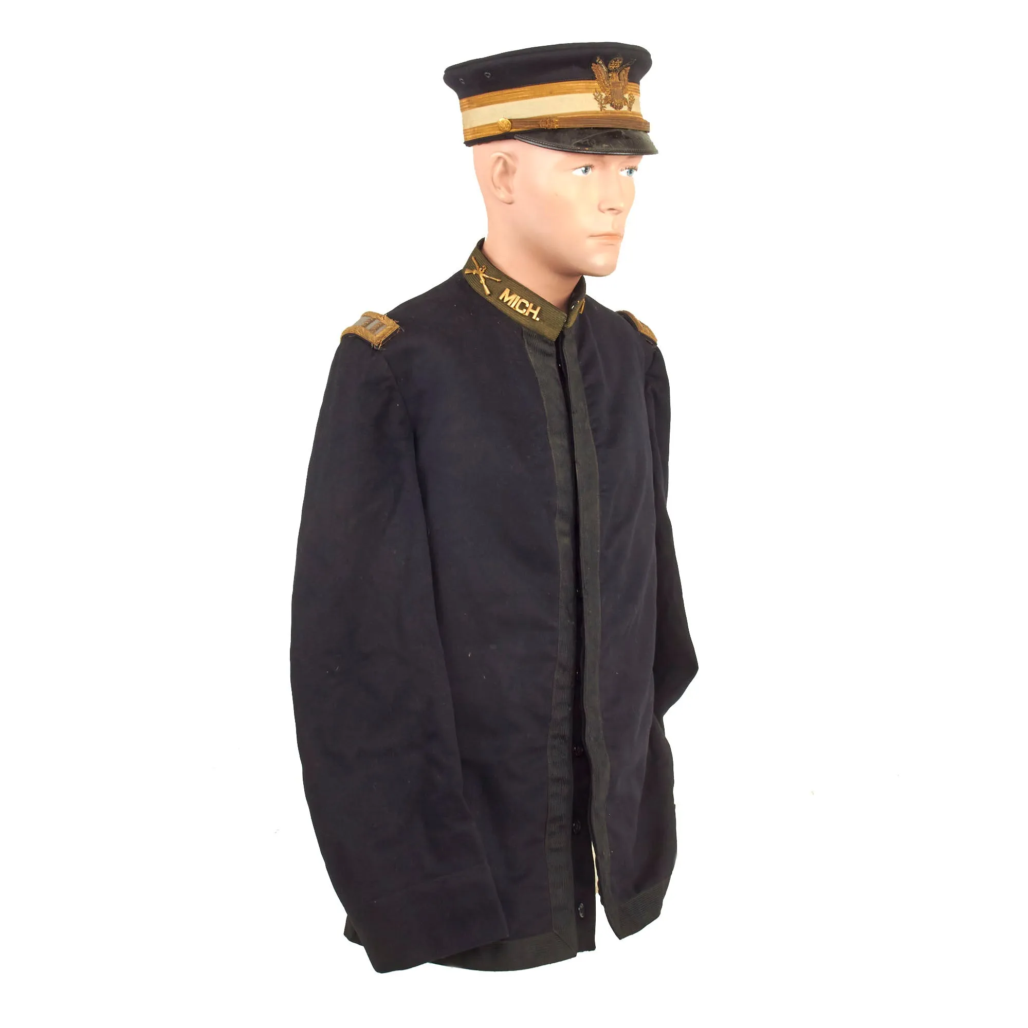 Original U.S. WWI M1895 Pattern Undress Jacket with Named M1902 Visor and WWII Great Coat - Brig. Gen. LeRoy Pearson - 32nd Michigan Infantry / Michigan Adjutant General