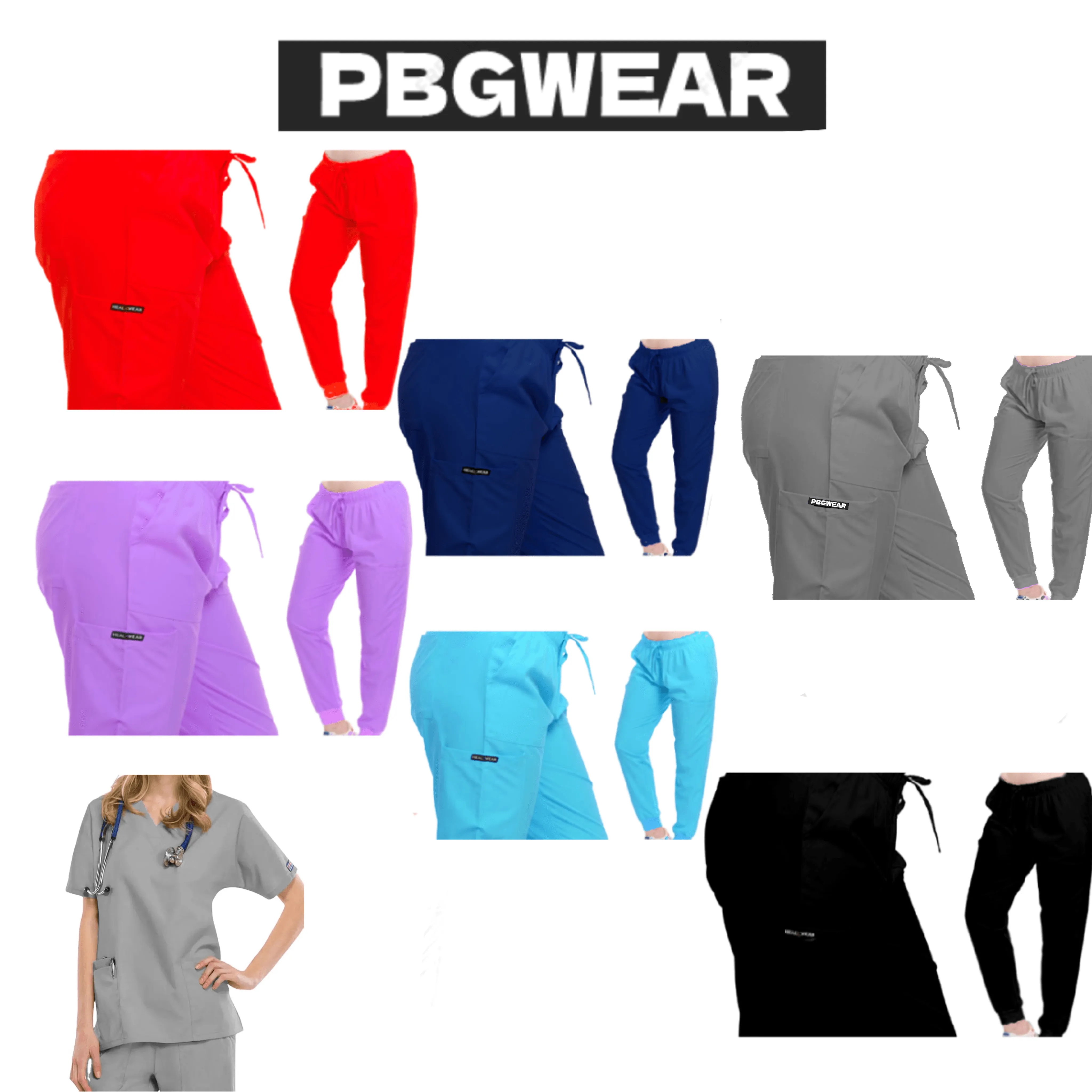 PBG 3 Sets! Pro Nurse Scrubs Shirt and Jogger Pants Sets Assorted