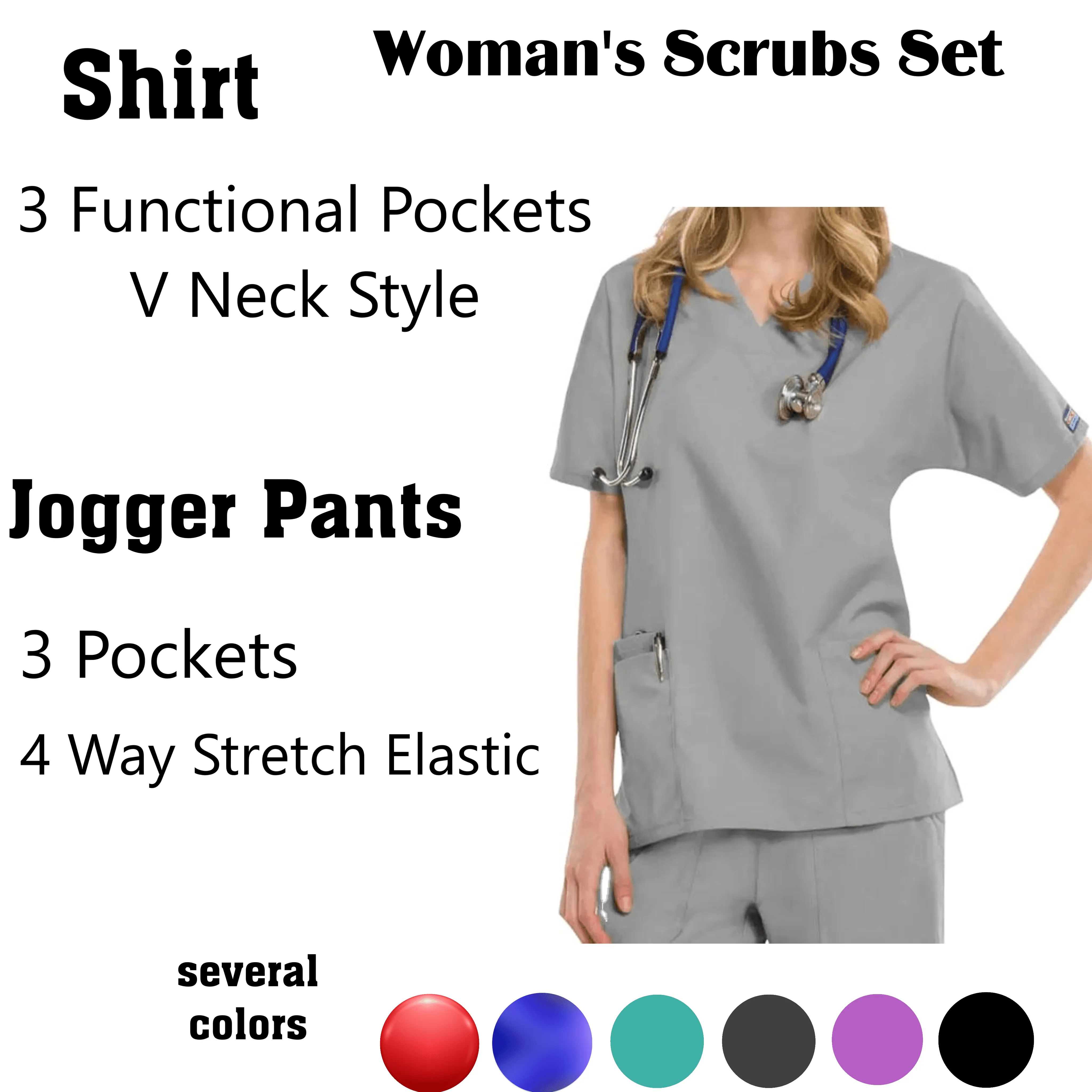 PBG 3 Sets! Pro Nurse Scrubs Shirt and Jogger Pants Sets Assorted