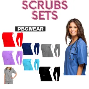 PBG 3 Sets! Pro Nurse Scrubs Shirt and Jogger Pants Sets Assorted