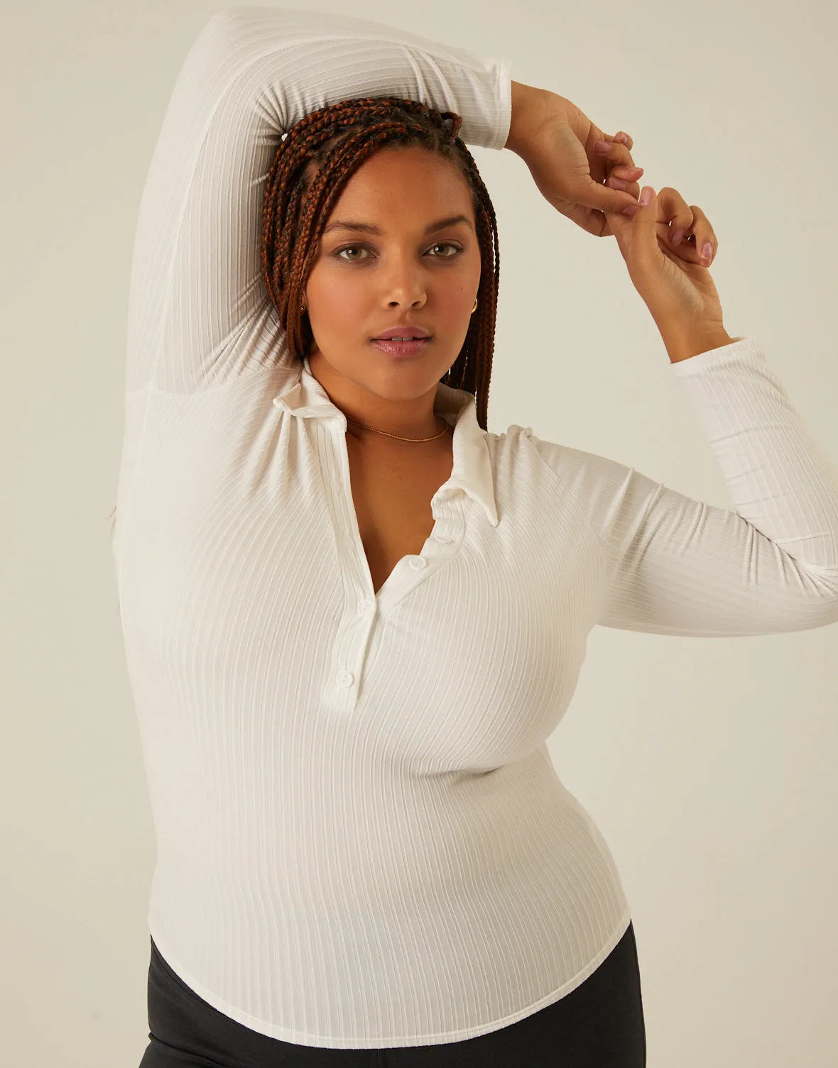 Plus Size Half Button Long Sleeve Top