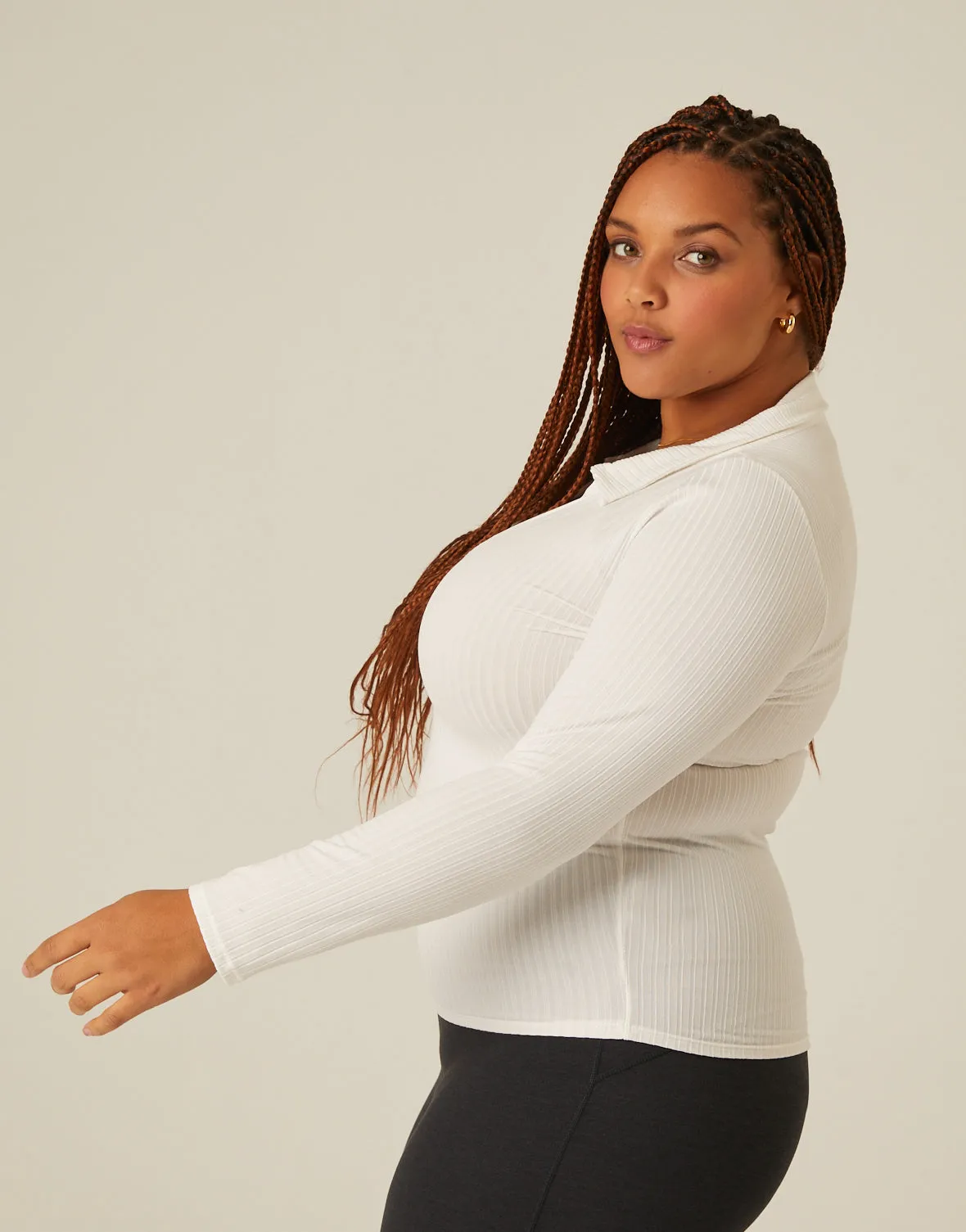 Plus Size Half Button Long Sleeve Top