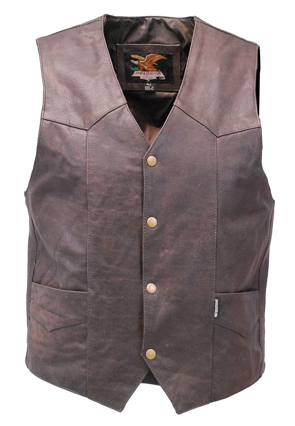 Premium Rich Brown Leather Plain Men's Vest #VM2621N