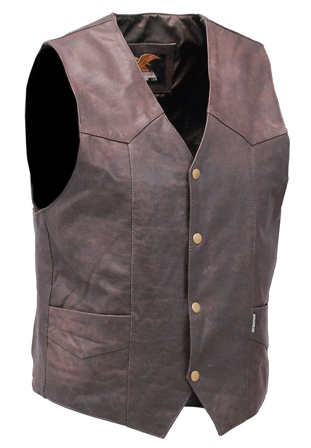 Premium Rich Brown Leather Plain Men's Vest #VM2621N