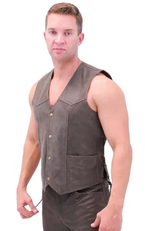 Premium Rich Brown Leather Vest w/Side Lace #VM2622N ()