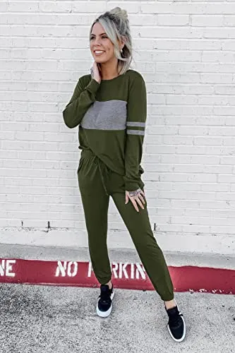 PRETTYGARDEN Women's Color Block 2 Piece Tracksuit Crewneck Long Sleeve Tops Long Sweatpants Outfits Lounge Sets