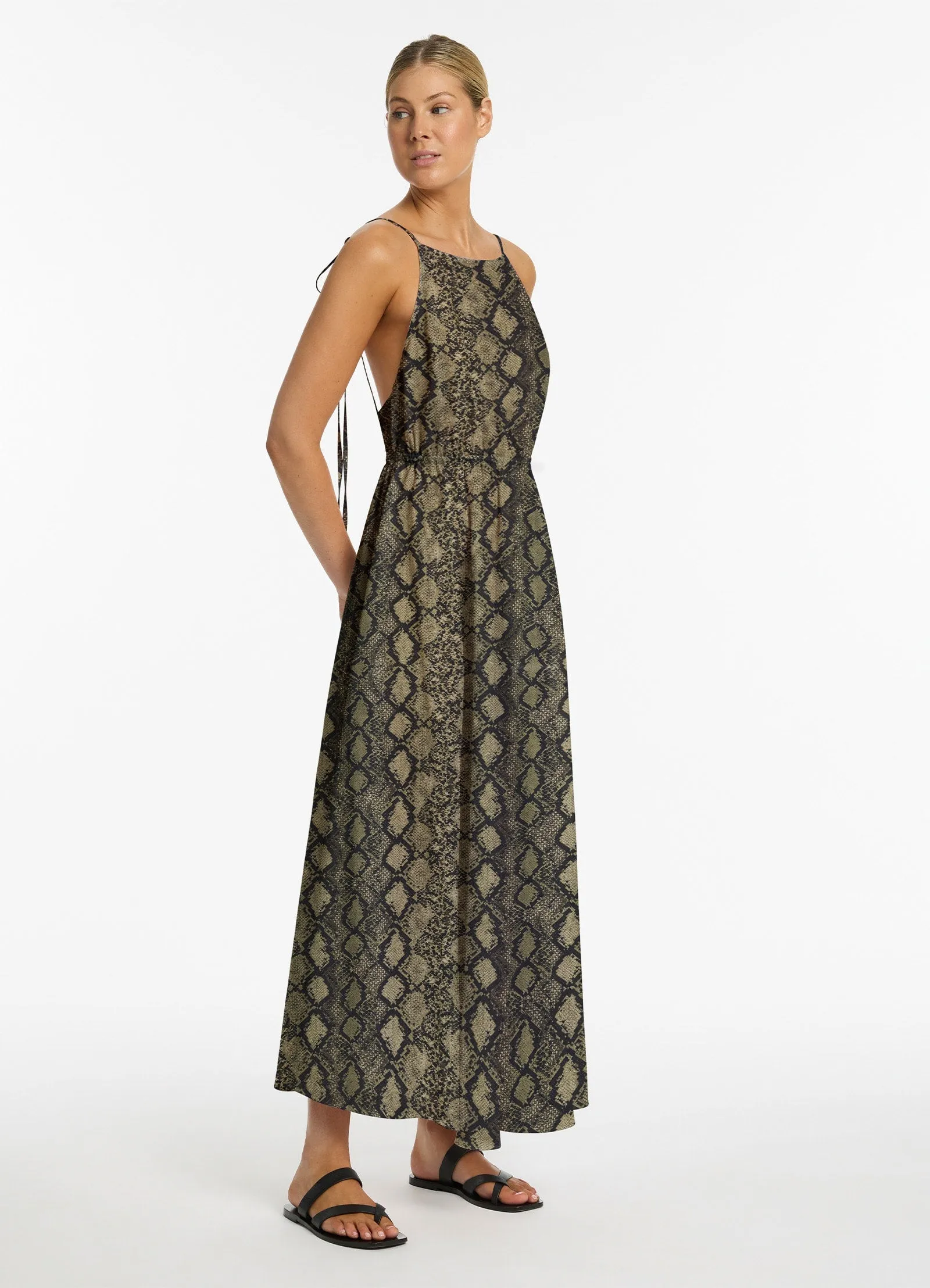 Python Backless Maxi Dress - Olive