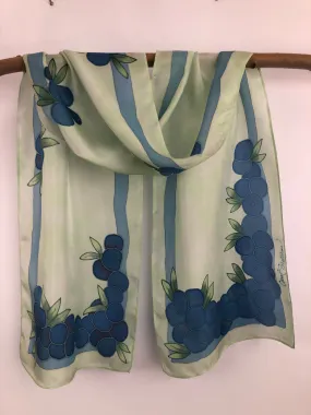 "Maine Blueberries on Green" - Hand-dyed Silk Scarf - $135