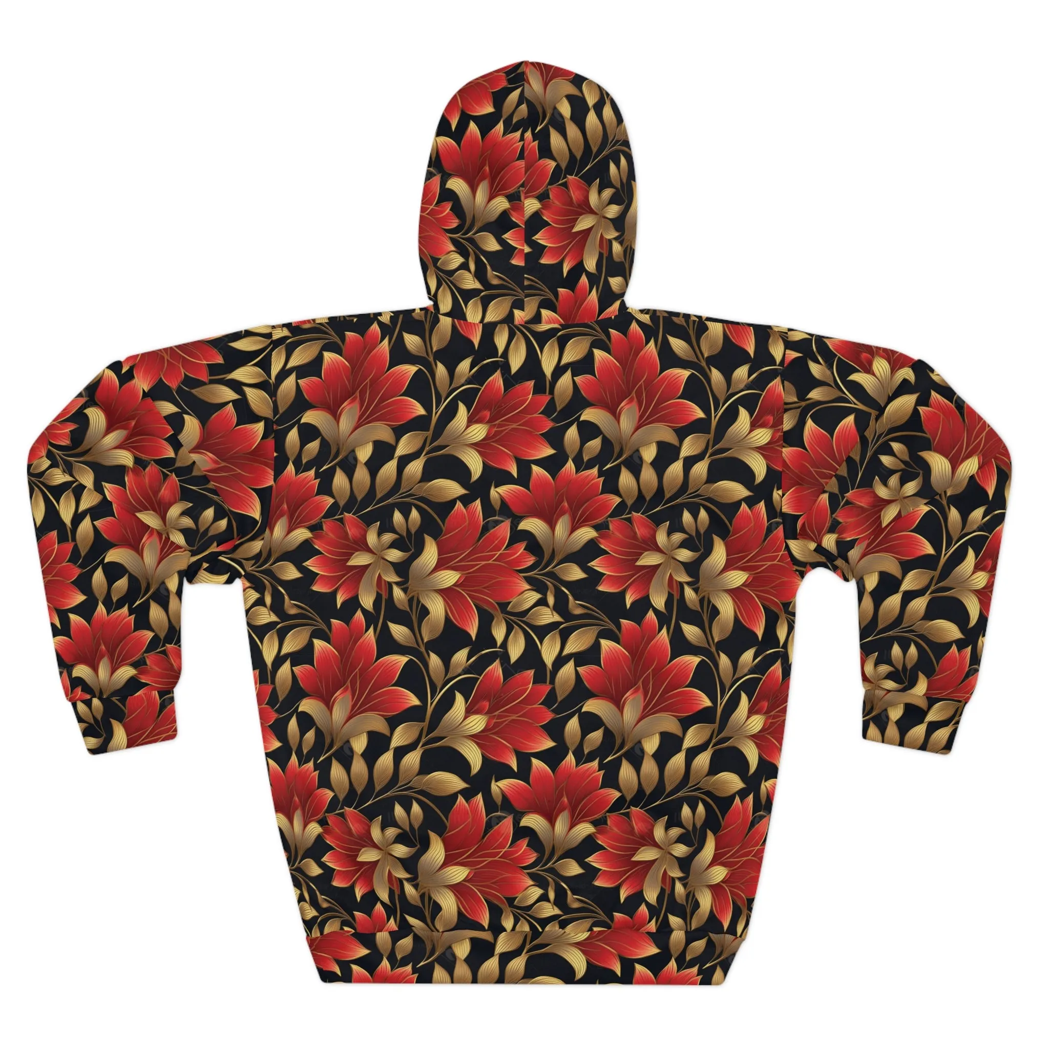 Red and Gold Floral Unisex Pullover Hoodie (AOP)