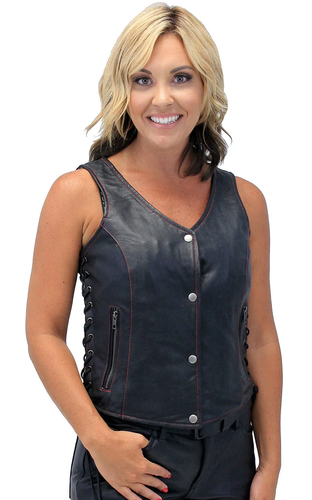 Red Stitch Women's Double Concealed Pocket Side Lace Vest #VL6895GLR ()