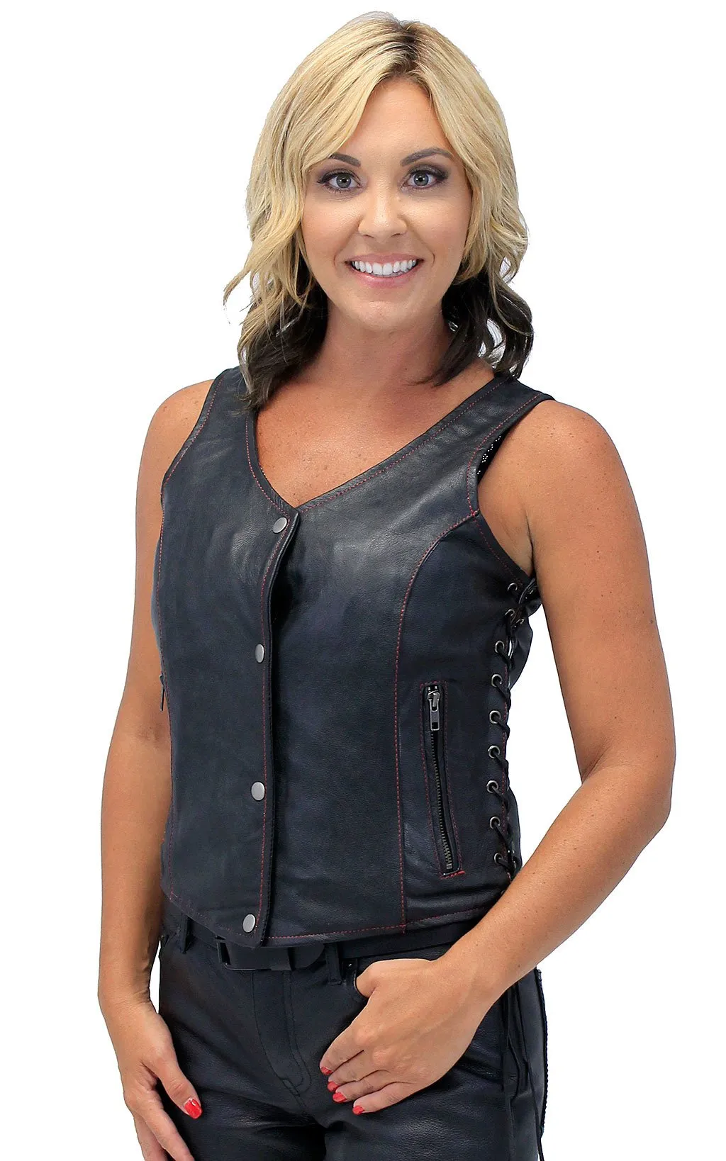 Red Stitch Women's Double Concealed Pocket Side Lace Vest #VL6895GLR ()