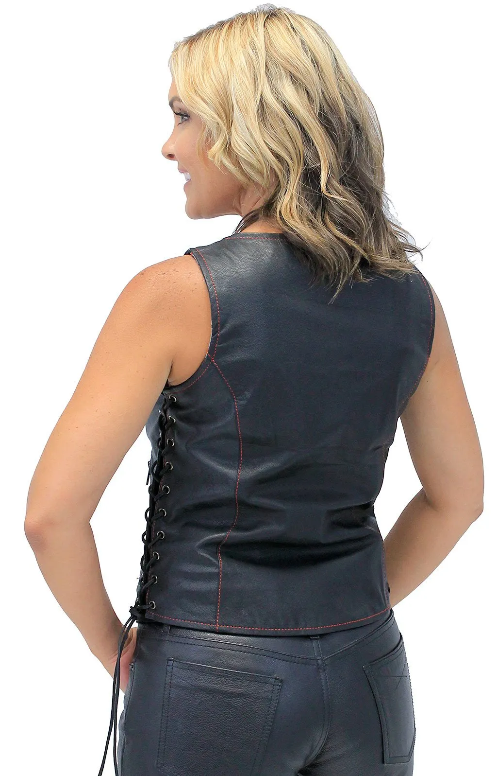 Red Stitch Women's Double Concealed Pocket Side Lace Vest #VL6895GLR ()