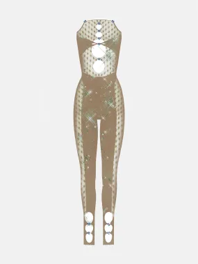 Rhinestoned Janice Jumpsuit Truffle