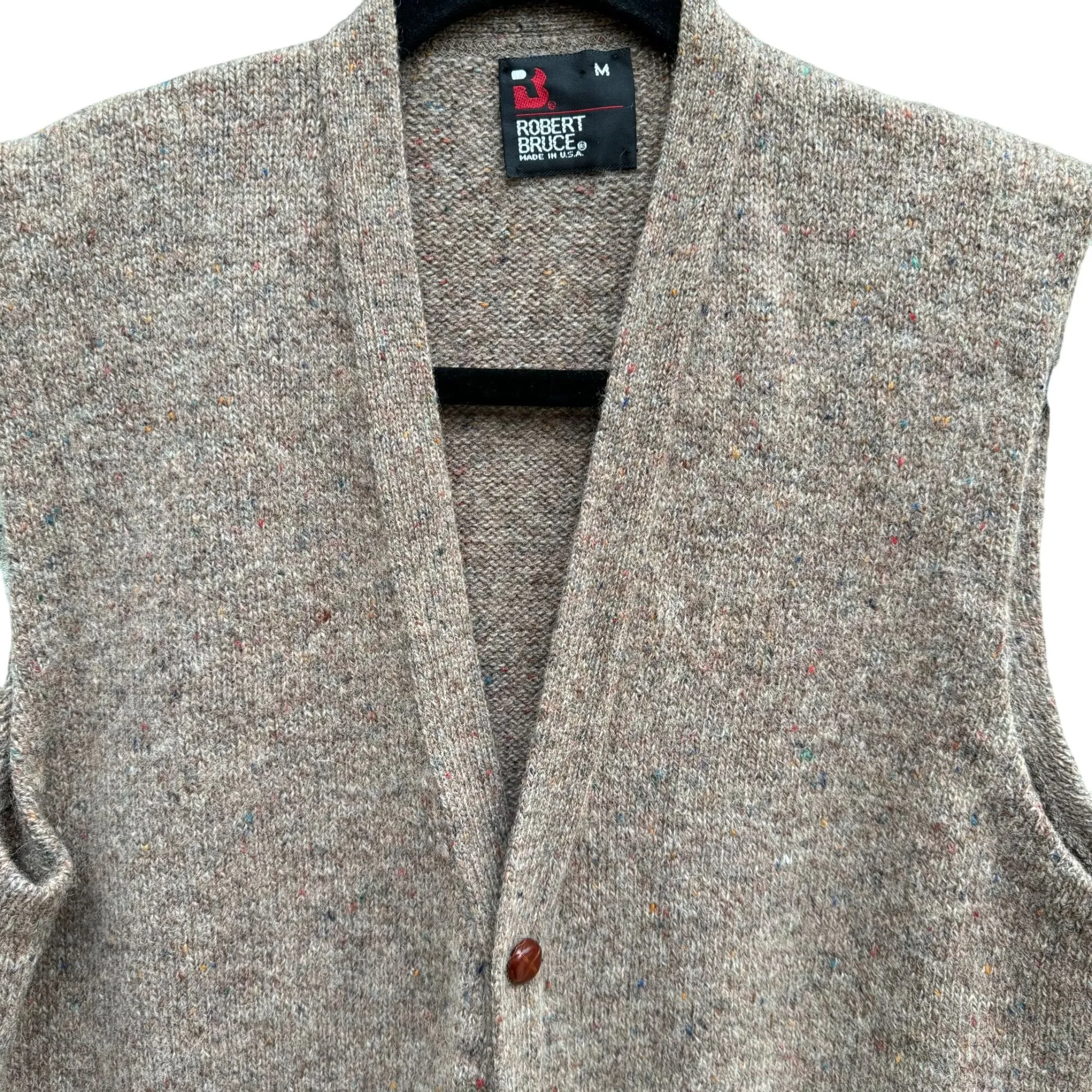 Robert Bruce Vintage Retro Mens Brown Wool Blend Button-Up Grandpa Knit Sweater