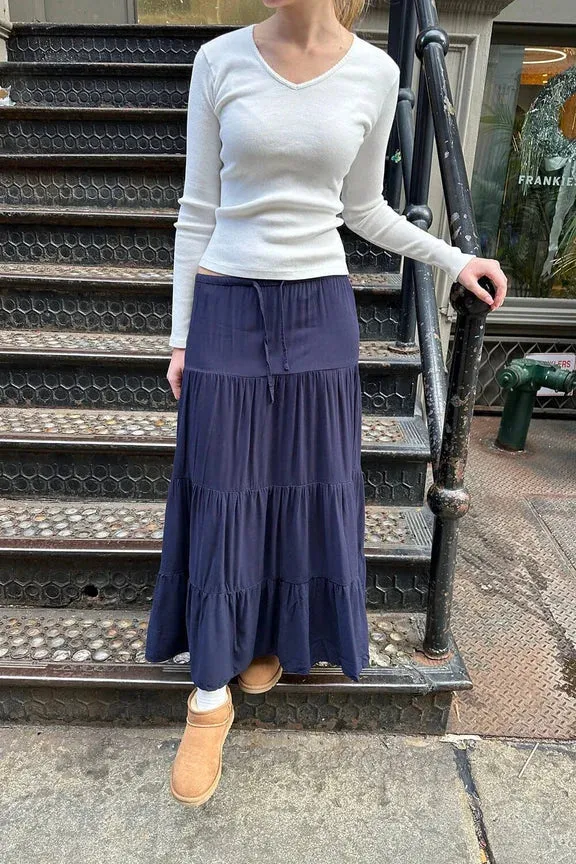 Ruffles Loose Maxi Skirts Woman Summer Elastic High Waist Oversized Long Faldas Female Casual Vintage Sweet Cute Holiday Skirt